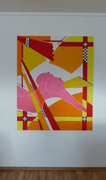 Symbolisch-erotisches Gemälde "Spotlight" von Norbert Kunz an der Wand