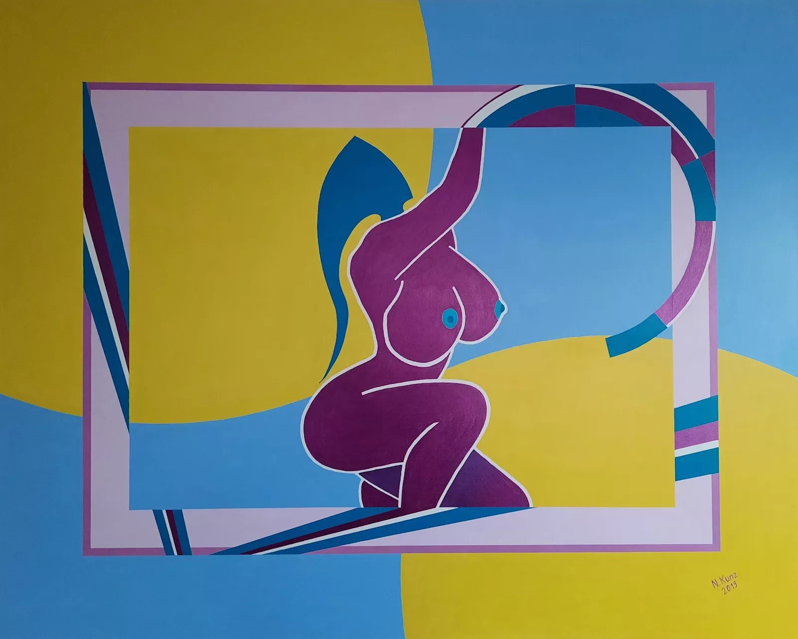 Symbolisch-erotisches Gemälde "Living in a Box" von Norbert Kunz