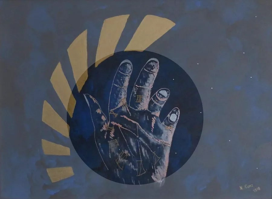 Gemälde "Die Zeit in DEINER Hand", Fokus auf Hand und Zeit