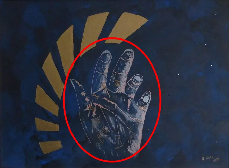 Detail Hand - Gemälde "Die Zeit in DEINER Hand"